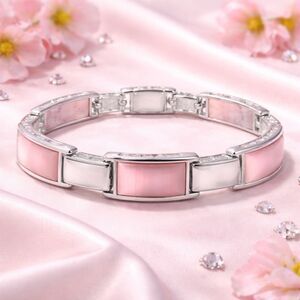 Monet Silver Tone Pink Cats Eye Link Bracelet